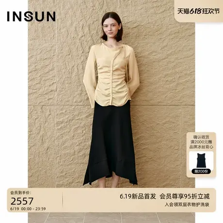 INSUN恩裳2025秋季时尚飘带捏褶桑蚕丝上衣商品大图