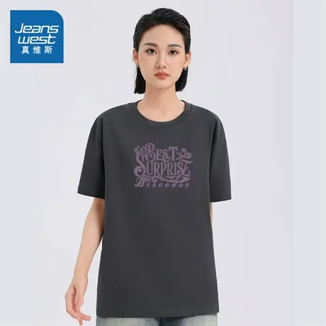 XC真维斯女款2025夏季新款纯棉宽松街头流行青春针织上衣短袖T恤商品大图