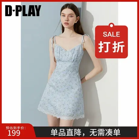 DPLAY【度假系列】2025年夏季新款蓝色连衣裙女吊带蕾丝A字短裙商品大图
