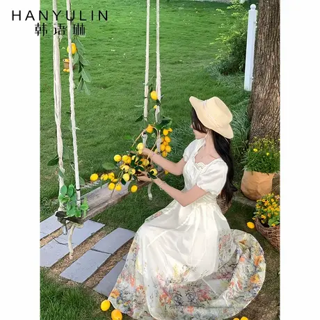 韩语琳 7/08 法式田园公主裙蕾丝收腰泡泡袖连衣裙2025女夏季新款商品大图