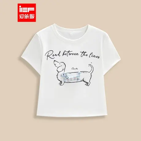 IEF/爱依服短袖上衣2025夏季新款美式时尚印花通勤百搭正肩T恤图片