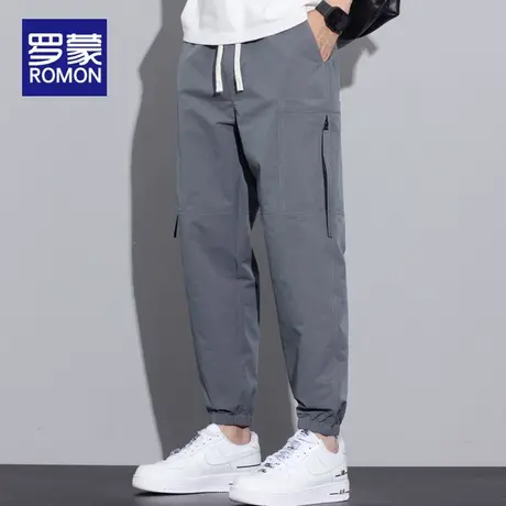 罗蒙男士休闲裤夏季薄款2025新款抽绳束脚透气男裤纯色百搭长裤男图片