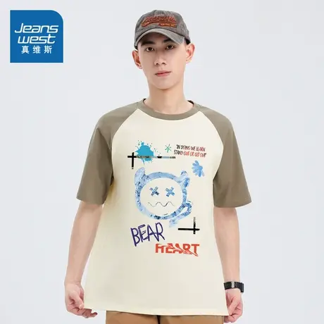 TM真维斯情侣装2025春季新款 潮流时尚男女同款插肩纯棉短袖T恤图片