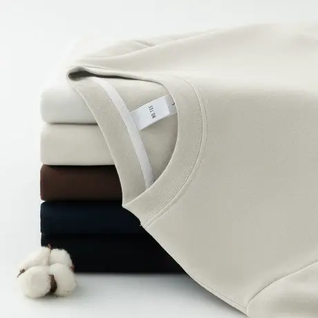 450g重磅圆领长袖t恤男装秋冬季纯色内搭打底衫加绒加厚保暖小衫商品大图