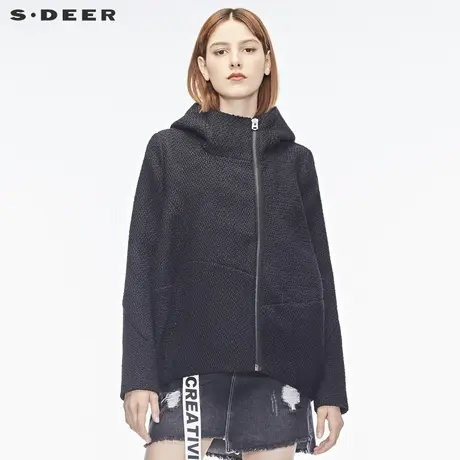 sdeer圣迪奥肌理质感个性流畅剪裁茧型连帽外套S17882218图片