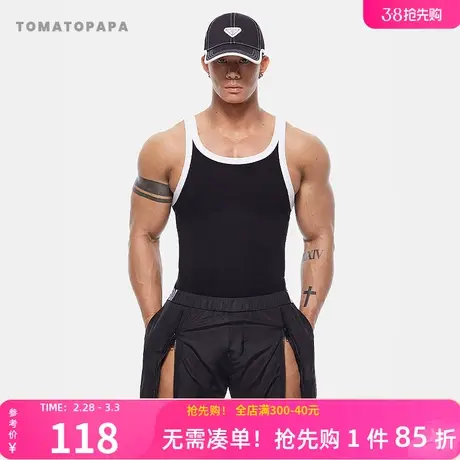 TOMATOPAPA原创背心2024春夏新款撞色美式运动健身无袖训练男背心图片