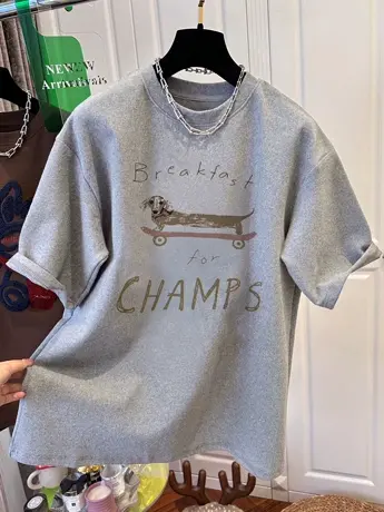 hiphop潮牌高级感纯棉短袖t恤女夏季大码宽松ins正肩小众印花上衣商品大图