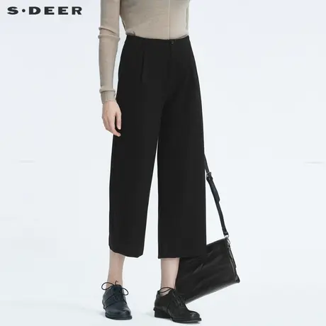 sdeer圣迪奥女装复古休闲插袋阔腿黑色长裤季裤子女S20480820图片