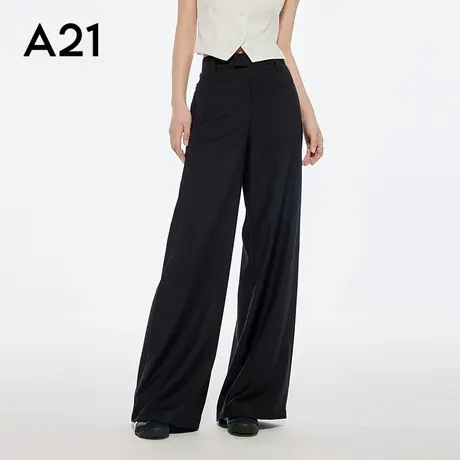 a21女装黑色长裤薄款显瘦西装西裤夏季新款休闲裤宽松阔腿裤子图片