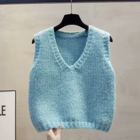 小个子v领针织马甲背心女2025春秋新款宽松外穿马夹短毛衣坎肩潮商品大图