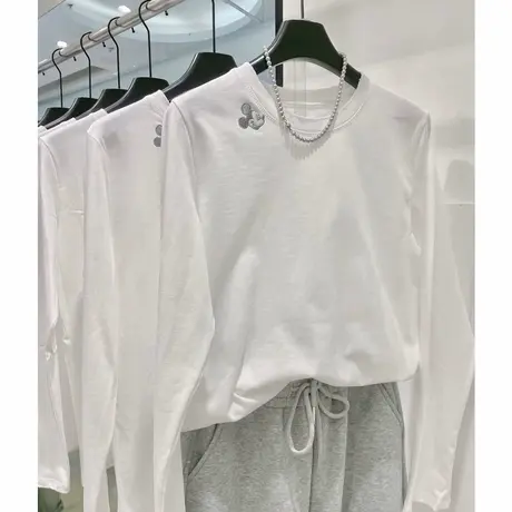 欧洲站2024春秋新款米奇刺绣t恤女时尚洋气百搭长袖圆领套头上衣商品大图