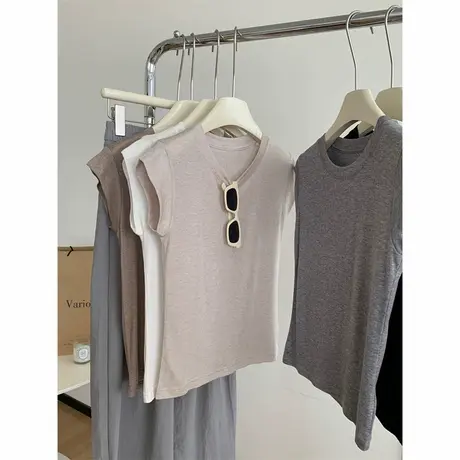 简约纯色飞飞袖T恤女夏装韩版洋气减龄修身短款小个子短袖上衣服商品大图