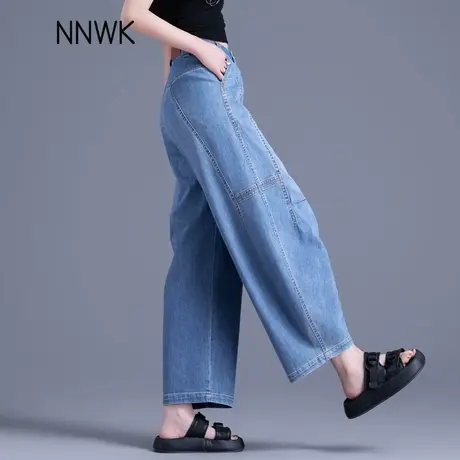 蓝色牛仔裤女2025新款夏季薄款镰刀裤设计感九分裤高腰宽松弯刀裤商品大图