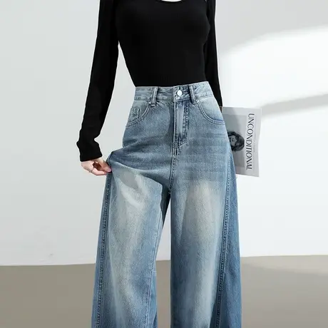 莱赛尔天丝棉阔腿牛仔裤女夏季薄款高腰宽松垂感直筒加长拖地裤子商品大图