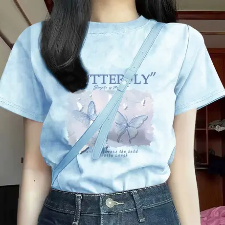 NOB真维斯扎染纯棉短袖t恤女士2025新款夏季圆领宽松正肩半袖上衣商品大图