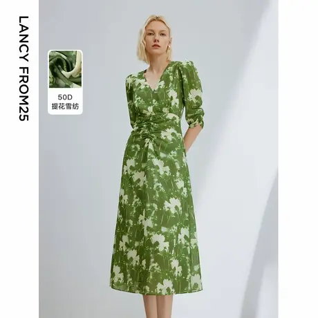 朗姿法式收腰设计感气质雪纺连衣裙2024年夏季新款高级感茶歇裙女商品大图