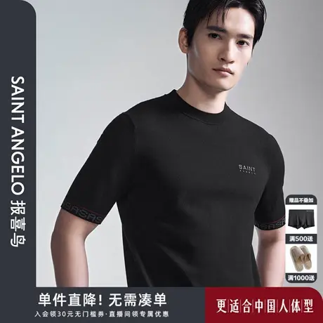 报喜鸟秋季新款男士生活休闲短袖T恤衫上衣百搭时尚圆领短T黑色男图片