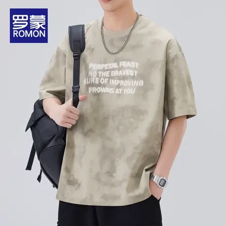 罗蒙短袖T恤男夏季薄款美式潮牌2025新款圆领休闲百搭印花体恤男图片