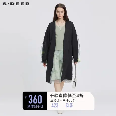 sdeer圣迪奥女装设计感网纱拼接印花长款开衫针织衫外套S224Z3533🎱商品大图