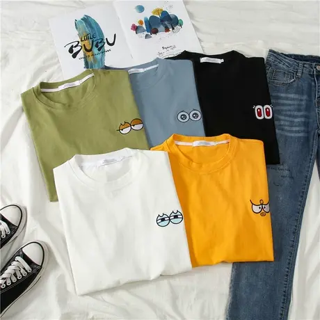 2024年夏季新款宽松情侣女装白色冰丝设计感上衣服别致短袖t恤潮图片