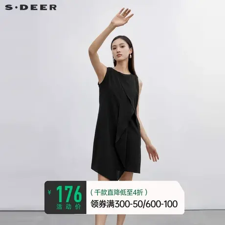 sdeer圣迪奥小黑裙不规则设计感雪纺裙子无袖原创连衣裙S20281202图片