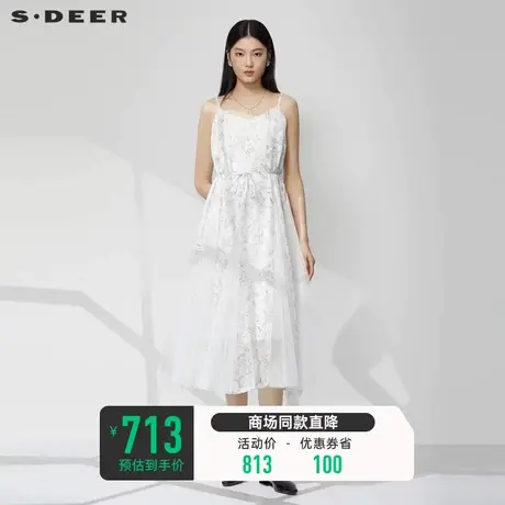 sdeer圣迪奥女装清新碎花收腰网纱吊带连衣裙S232Z12F3商品大图