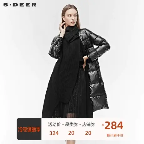 sdeer圣迪奥女装堆堆领针织拼接插袋不规则羽绒服S19482436👳商品大图