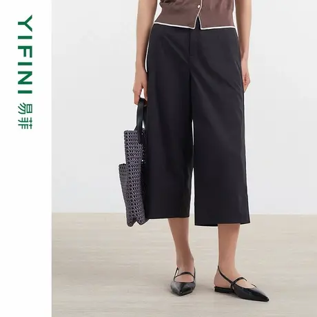 [专柜同款]Yifini/易菲斜纹仿棉凉感八分裤直筒裤阔腿裤Y04K1328商品大图