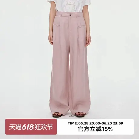 omont蛋挞家复古亚麻混纺休闲裤子2025夏季高腰阔腿慵懒风直筒裤商品大图