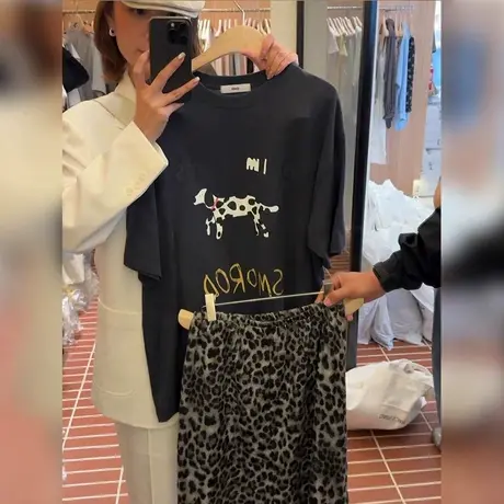 2025新款夏季韩系宽松大版可爱小狗印花纯棉短袖t恤女半袖上衣ins商品大图