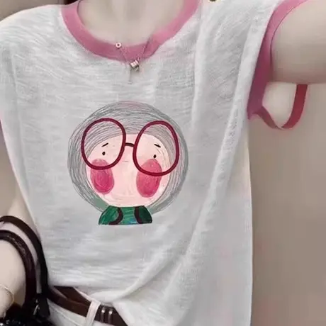 针织网纱短袖t恤女夏季薄款防晒罩衫韩系设计感小众正肩辣妹上衣图片