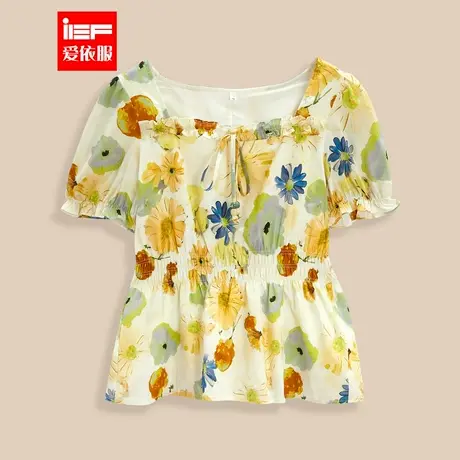 IEF/爱依服2025夏季新款法式复古油画花设计通勤百搭修身裙上衣商品大图