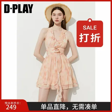 DPLAY【度假系列】2025年夏季新款粉色连衣裙女海边度假印花短裙商品大图