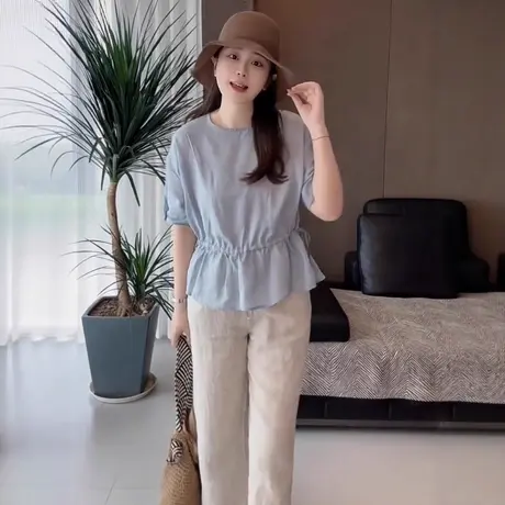 泡泡袖衬衫女短袖上衣薄款夏季2025新款宽松高级感小个子法式小衫商品大图