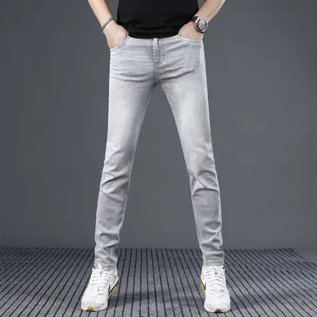 香港天丝牛仔裤男款夏季薄款修身小脚浅灰色2025新款弹力男士裤子商品大图