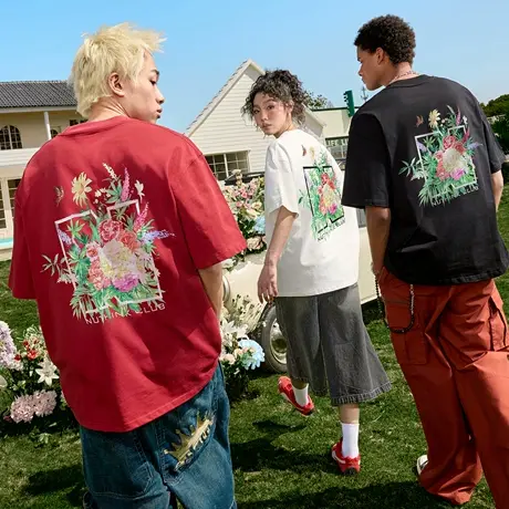 Nuthink花卉印花短袖T恤美式复古潮牌纯棉薄款男女情侣2025夏新款商品大图