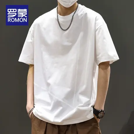 罗蒙短袖T恤夏季薄款2025新款宽松圆领潮牌休闲百搭纯色半袖上衣图片