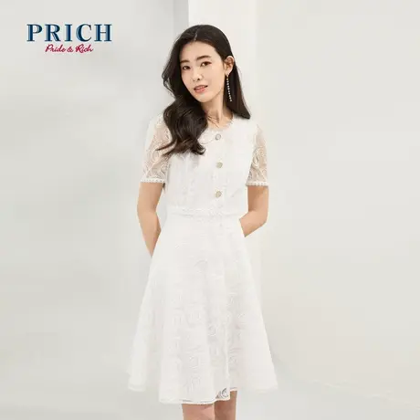 PRICH【直播专享】连衣裙短袖单排扣收腰显瘦纯色优雅中长款裙子商品大图