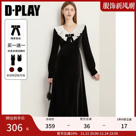 DPLAY春装法式丝绒连衣裙长裙小黑裙小礼服黑色丝绒连衣裙女装图片