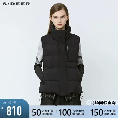 sdeer圣迪奥2021冬季新品休闲格纹拼接抽绳羽绒马甲背心S21481612图片