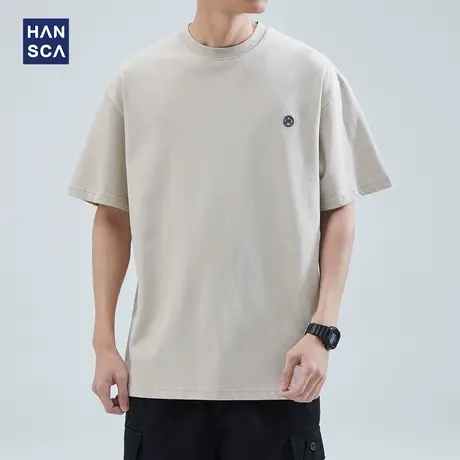 hansca 重磅短袖t恤男宽松圆领夏季美式复古休闲大码纯棉半袖上衣商品大图