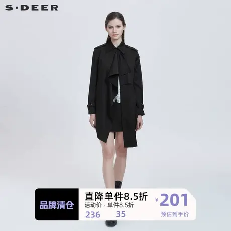 S·DEER圣迪奥女装休闲翻领不规则中长款风衣S21181703图片
