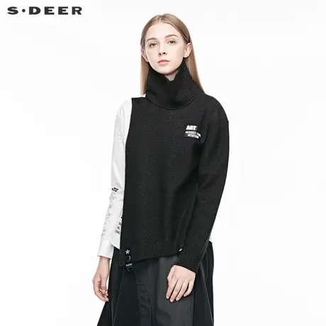 sdeer圣迪奥时个性字母印胶创意拼接搭片设计高领毛衣S193835D6图片