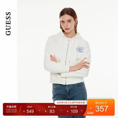 GUESS女士百搭刺绣花朵logo连帽拉链卫衣-OO3K3499商品大图