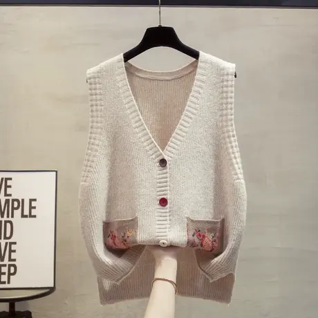 花纱v领针织开衫马甲背心女2025春秋新款宽松外穿马夹毛衣坎肩潮图片