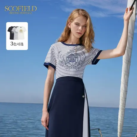 Scofield女装奢雅印花短袖T恤设计感链条装饰上衣夏季短袖T恤商品大图
