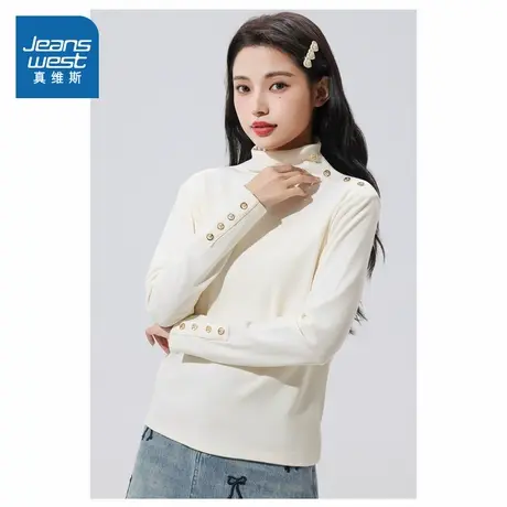 G8真维斯女装2025春季新款简约设计感内搭女上衣半高领长袖打底衫商品大图