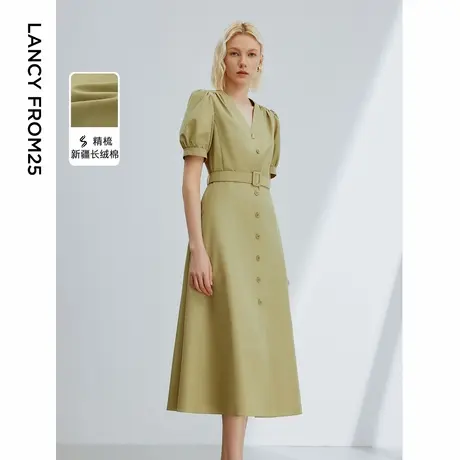 朗姿法式复古灯笼袖高级感收腰衬衫裙子2024年夏季新款气质连衣裙商品大图