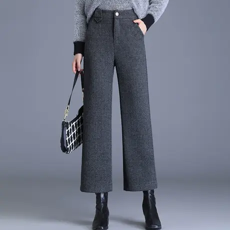 2023秋冬季新款宽松显瘦休闲裤毛呢阔腿裤时尚百搭九分裤高腰裤子图片