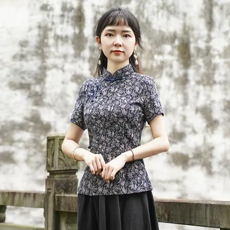 筠雅唐装女中国风夏季改良旗袍碎花上衣棉麻时尚复古减龄中式女装商品大图